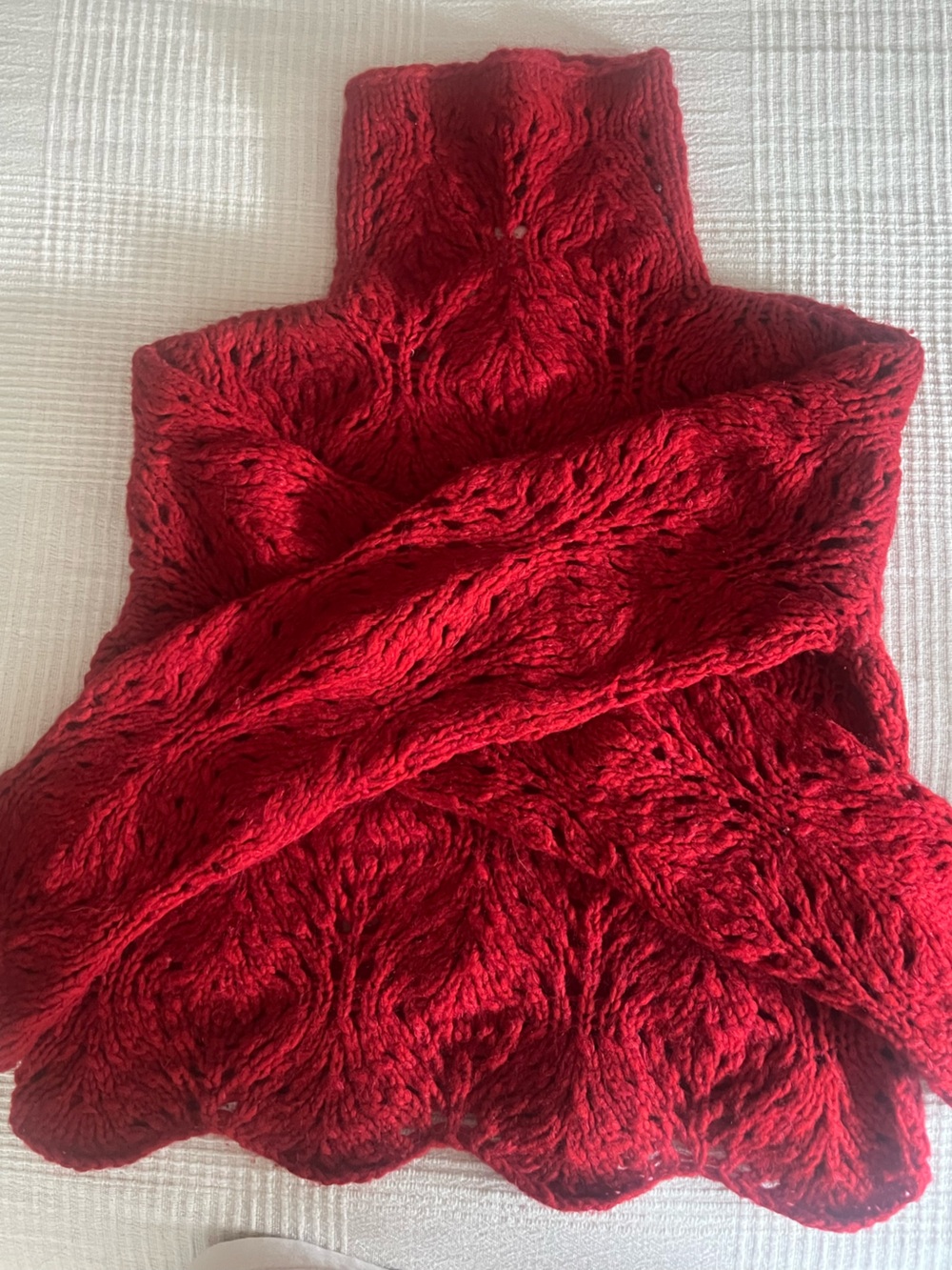 Women's Red Cable Knit Turtleneck Sweater